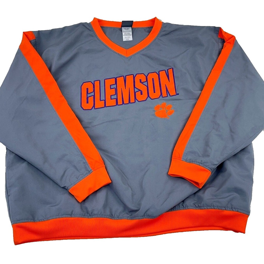 Clemson Tigers Jacket Men XL Gray Orange Pullover Windbreaker Unlined Wind Shirt